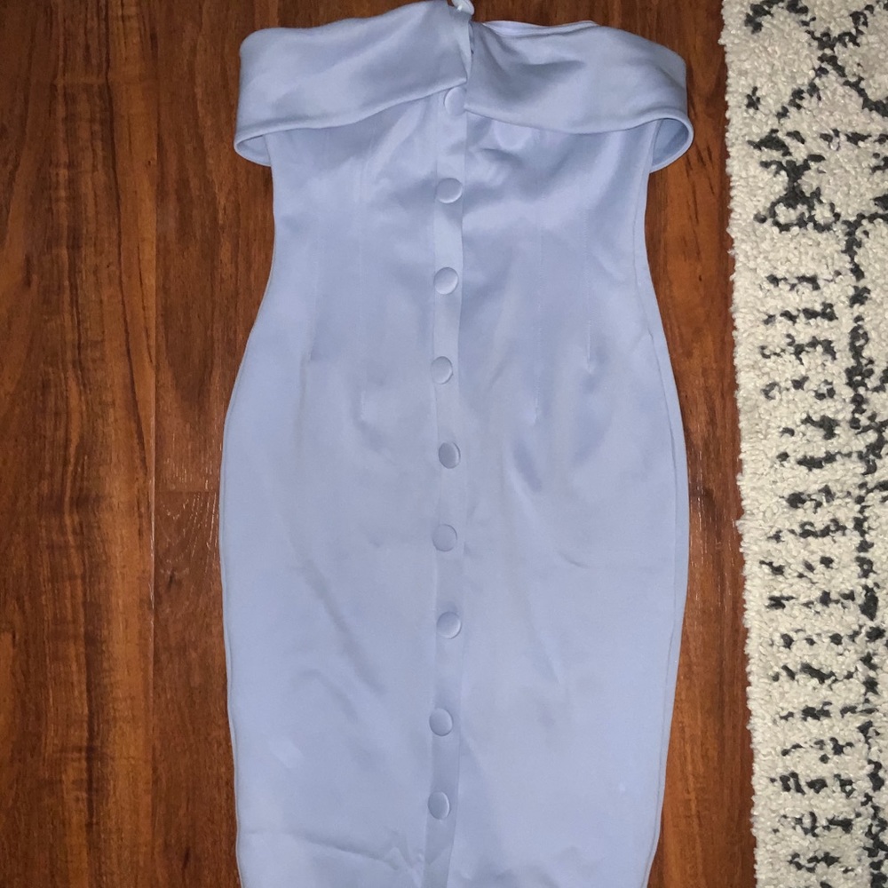 ASOS Baby Blue Button Strapless Midi Dress